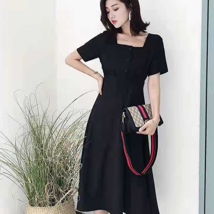 Beautiful classic French square neck short sleeve dress