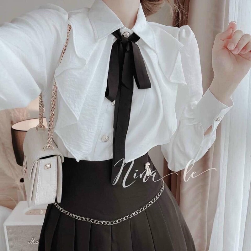 [Mã TOPS06 giảm đến 10k đơn 99k] Áo sơ mi tiểu thư phối dây nơ_888 | BigBuy360 - bigbuy360.vn