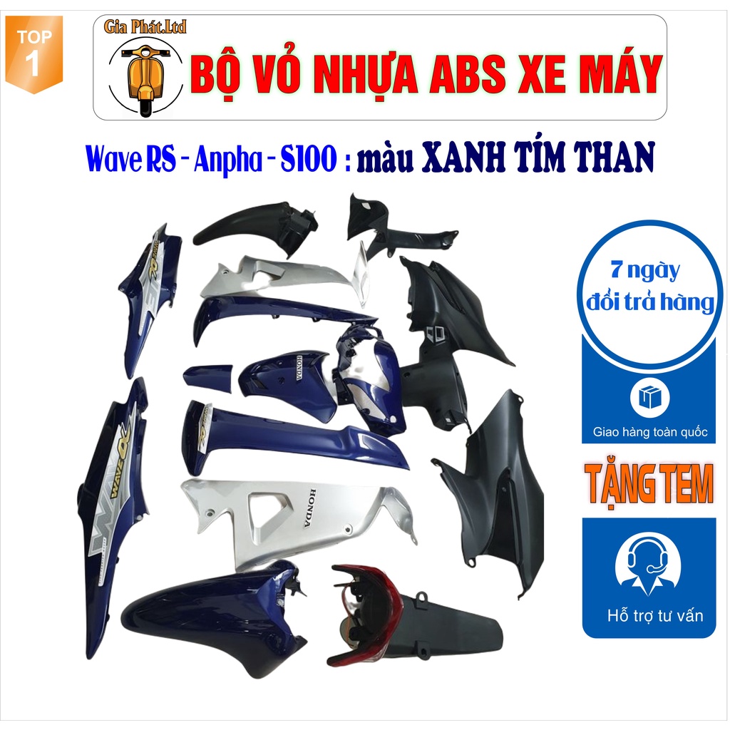 Dàn áo xe Wave RS - wave alpha - wave s100, nhựa ABS nguyên sinh màu XANH TÍM THAN_SPP988
