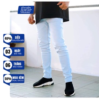 Quần jean nam xanh rách gối - trơn Quần jean nam skinny màu xanh nhạt Thesix Studio
