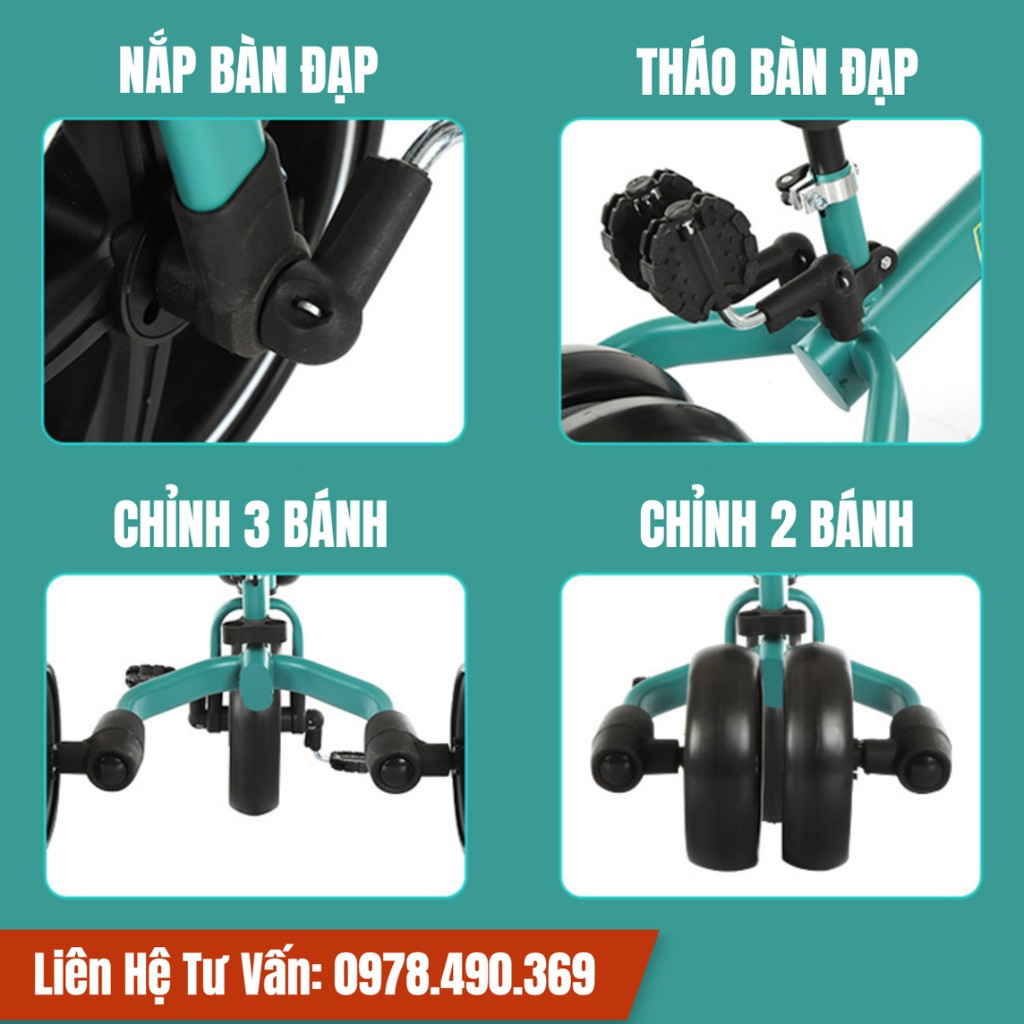 Xe đạp 3 bánh cho bé đa năng mẫu mới 2021 Happybaby khung to,bánh xe to chắc chắn.