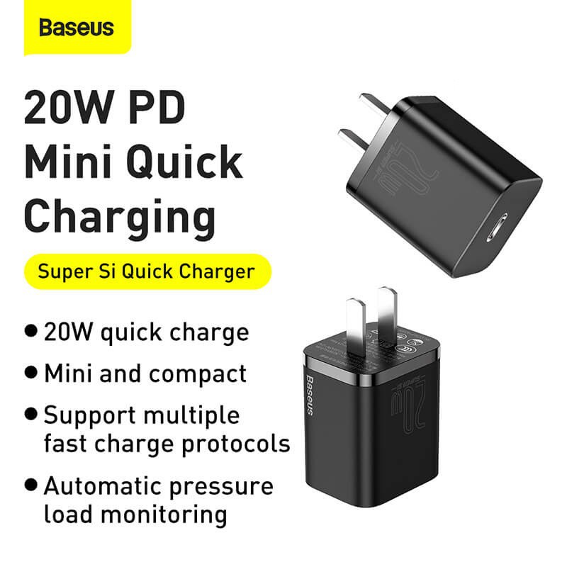 Bộ sạc nhanh 20W USB Type C Baseus Super SI Quick Charger QC3.0 PD cho iPhone [Củ Sạc 20W + Cáp Sạc 20W]