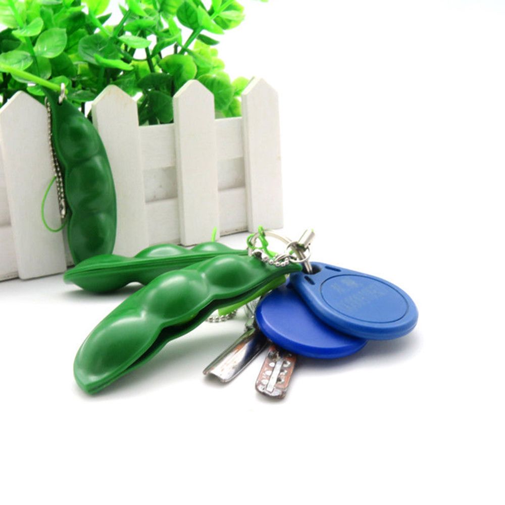 ❤LANSEL❤ Funny Squeeze Bean Trinkets Stress Relieve Key Chain Cute Extrusion Fidget Toy Soybean Green Phone Charm
