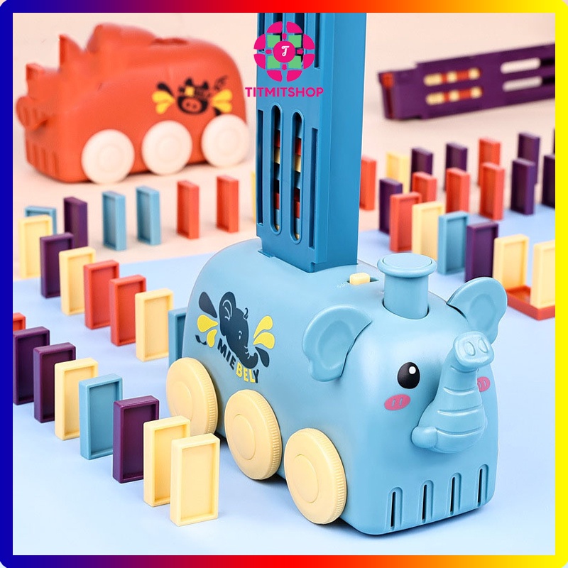 Bộ đồ chơi Domino xe lửa hình con voi khối xây dựng trí tuệ trẻ em lắp ráp tự động - TitMitShop