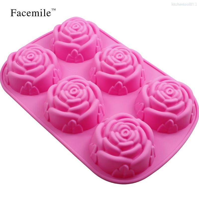 Khuôn silicone làm bánh 6 ngăn chống dính hình bông hoa tiện dụng cho nhà bếp diy