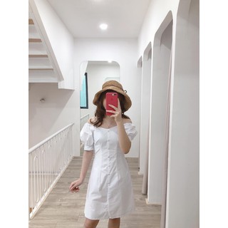 Váy trắng tay bồng thắt nơ