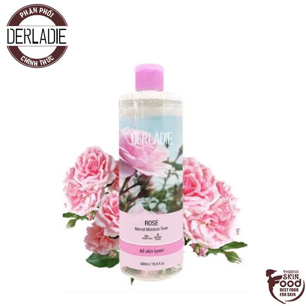 Nước Hoa Hồng Ngăn Ngừa Mụn, Thu Nhỏ Lỗ Chân Lông Chiết Xuất Hoa Hồng Derladie Natural Moisture Toner #Rose 500ml