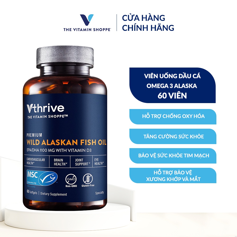 Dầu cá Omega 3 VTHRIVE Premium Wild Alaskan Fish Oil tăng cường sức khỏe tim mạch 60/120 viên
