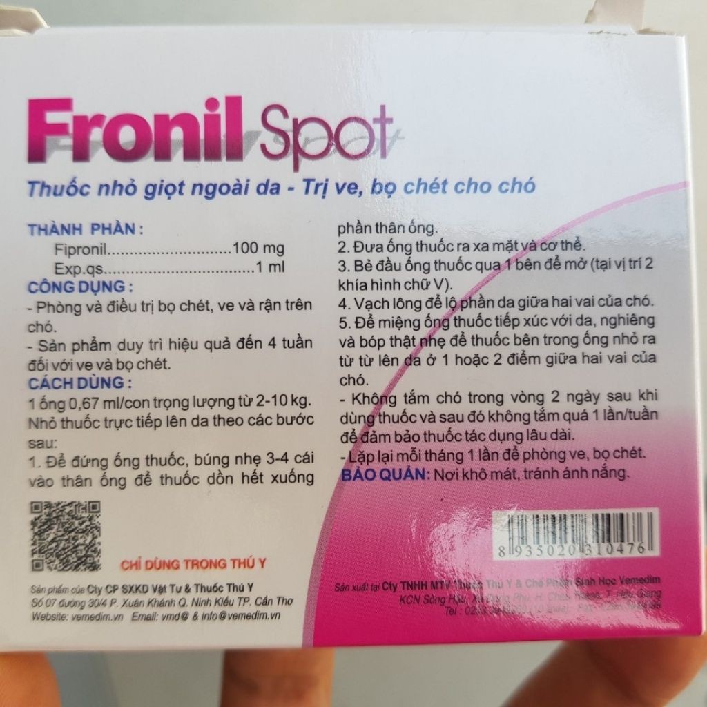 Thuốc Nhỏ Gáy Trị Ve Rận, Bọ Chét Fronil spot