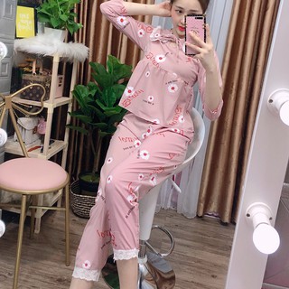 ĐỒ BỘ PIZAMA NỮ MẶC NHÀ MÀU HỒNG PHẤN TAY DÀI QUẦN DÀI , HỌA TIÊT HOA NHÍ SIÊU ĐẸP AMISHASHOP98 MS041