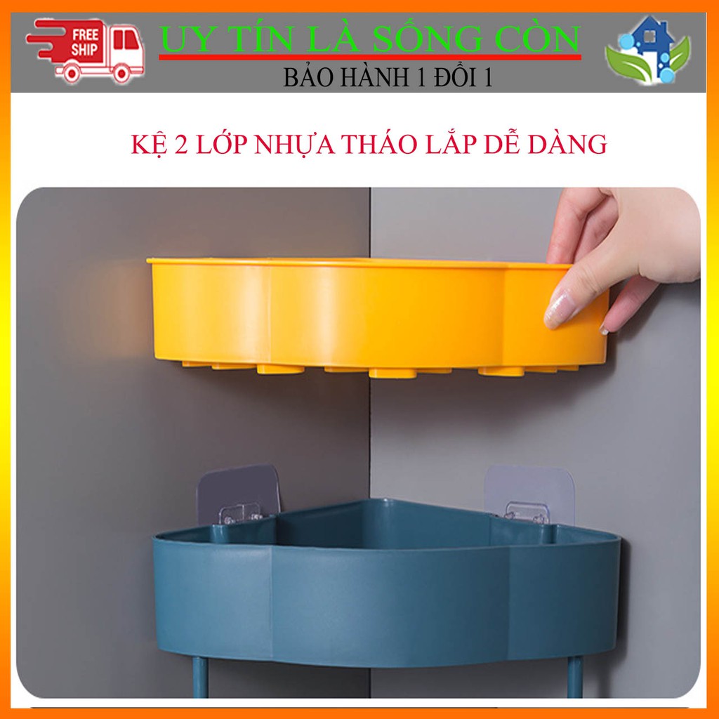 [XẾP GỌN NHÀ TẮM] Kệ nhà tắm kệ bếp dán góc không khoan đục có 2 lớp nhựa thời trang tiện lợi vệ sinh dễ dàng