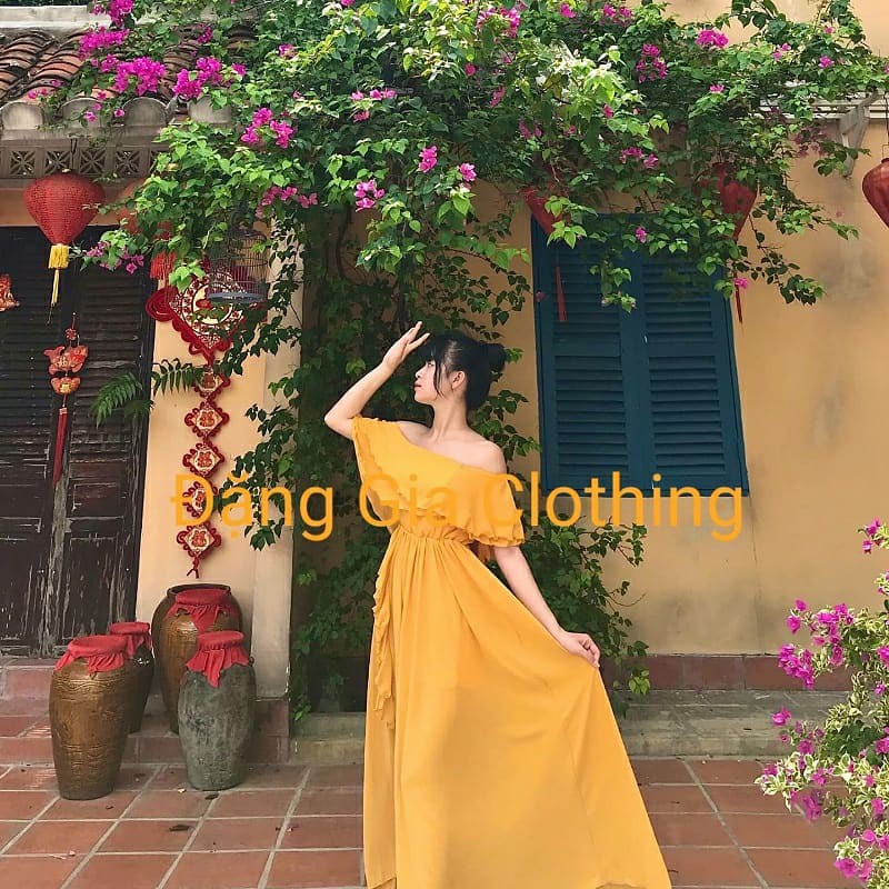 Đầm dự tiệc xẻ tà, đầm maxi bèo vai, đầm đi biển giá rẻ, đầm maxi xẻ tà, đầm dự tiệc sang trọng DG4377