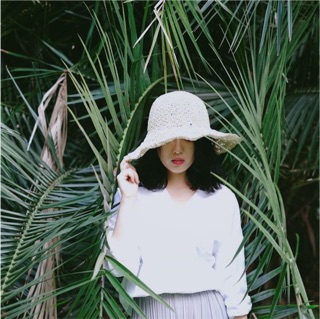 Mũ cói nơ dây da lộn (ảnh thật)