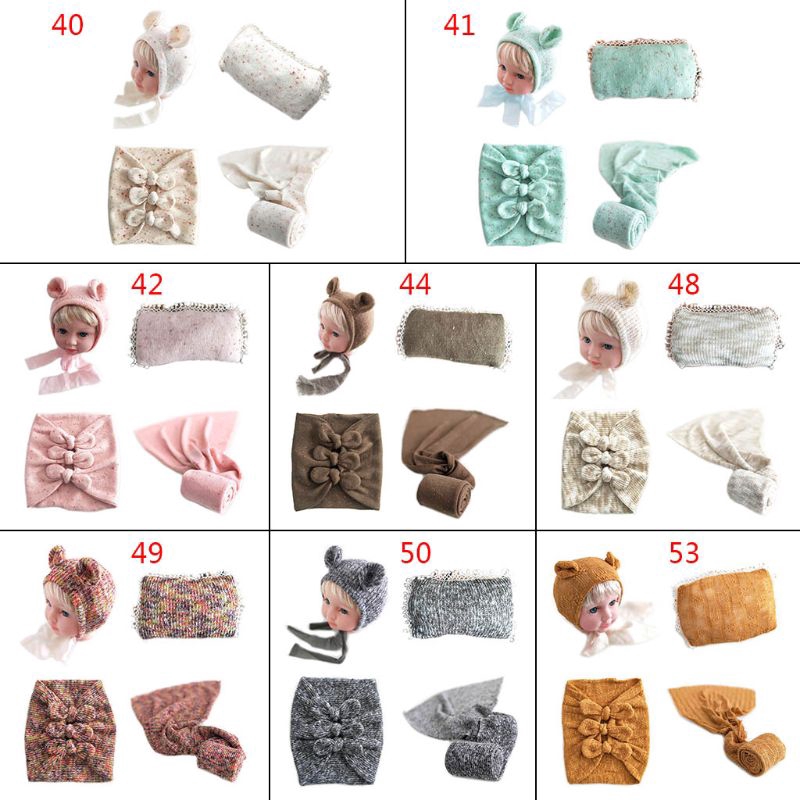 Mary Newborn Bow-knot Wrapped Cloth Set Hat Pillow Baby Hundred Days Photo Props