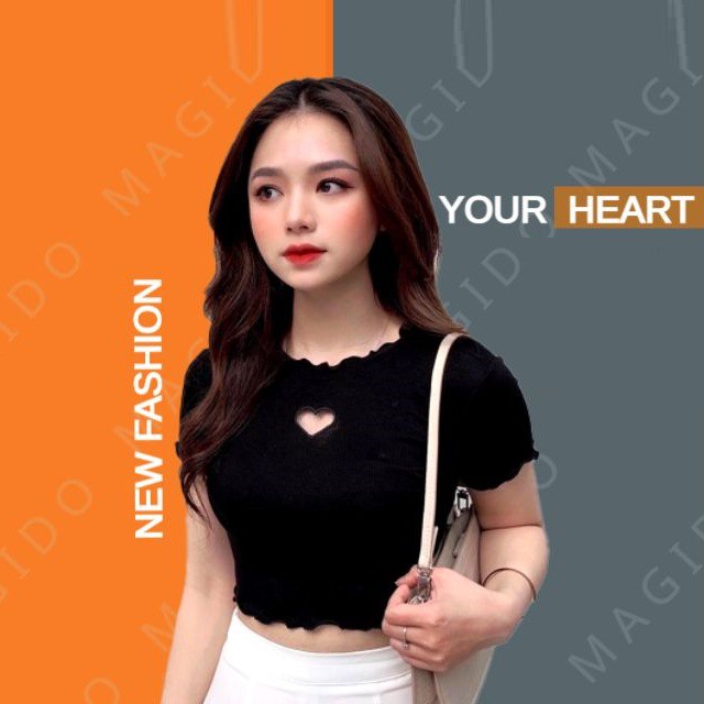 Áo croptop khoét tim Ulzzang style 💗 JOY BABE 💘 đường khoét tim tỉ mỉ gọn gàng, thun gân xoắn biên sọc ngang CRON 36 -7C
