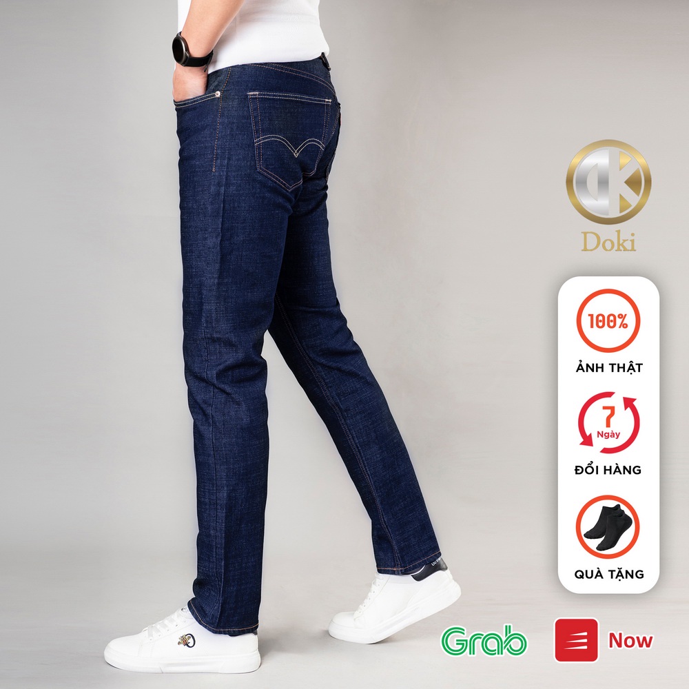 Quần Jean Nam Cao Cấp Xanh Đậm Trơn, Quần Bò Nam Chất Vải Co Giãn Thoải Mái, DOKI XN-13