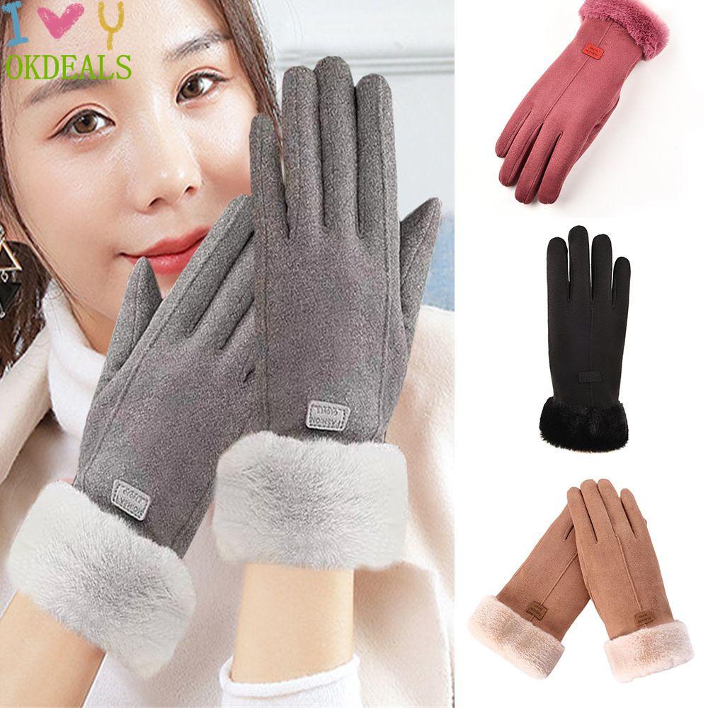 1 Đôi Găng Tay Thể Thao Bằng Vải Nhung Dày Dặn Giữ Ấm Chống Gió Có Thể Chạm Màn Hình Cảm Ứng Dành Cho Nữ