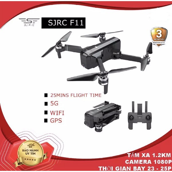 Flycam SJRC F11, động cơ không chổi than, Camera 90 độ Full HD 1080p, bay 25 phút,tầm xa 1200m