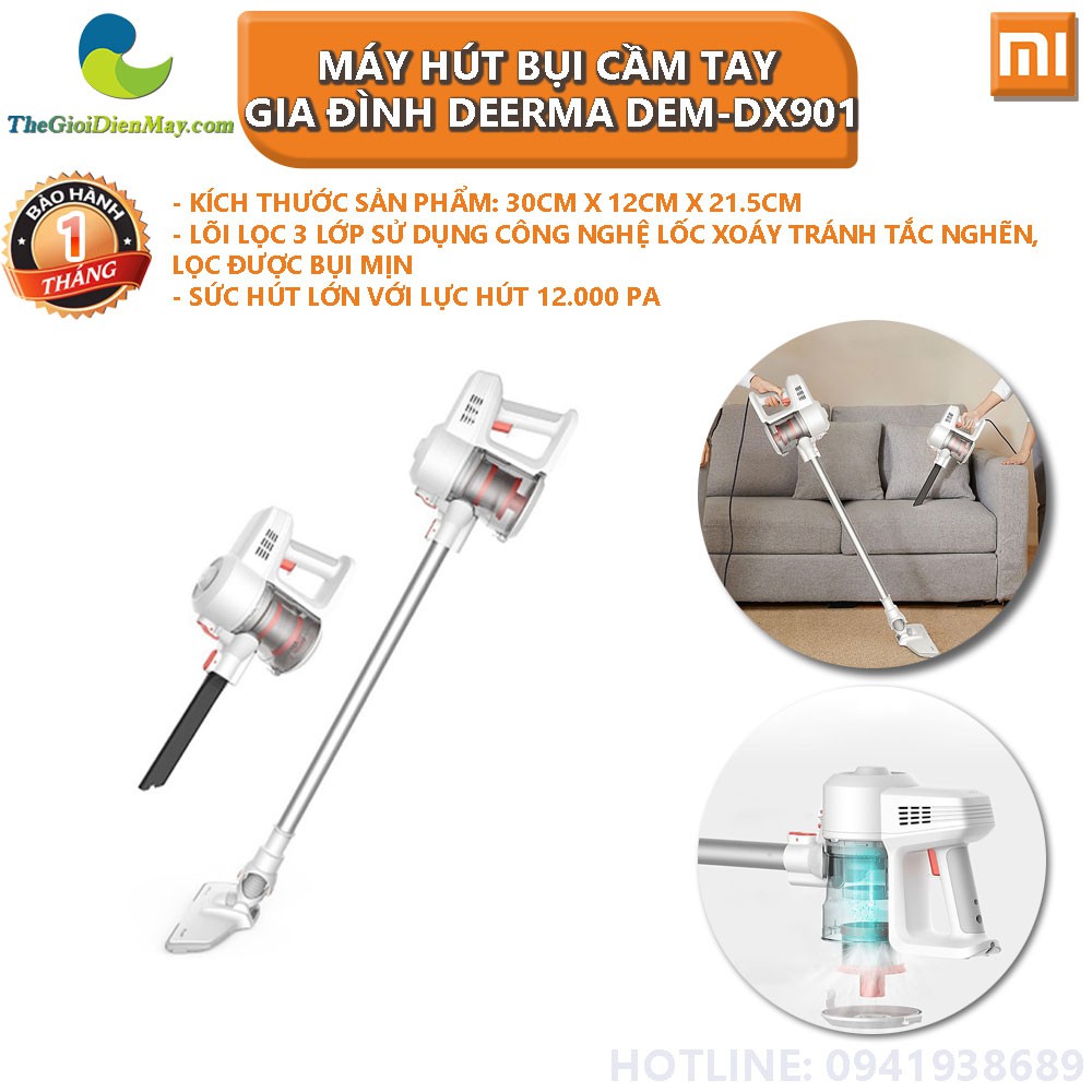 Máy hút bụi cầm tay gia đình Deerma DEM-DX901 - Bảo hành 1 tháng - Shop Thế Giới Điện Máy