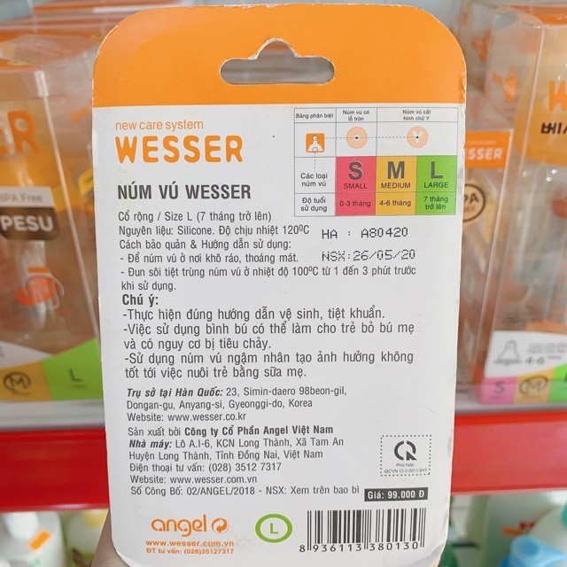 (MẪU MỚI) Bình Sữa Cổ Rộng PP kháng khuẩn WESSER (180ML - 260ML) - Made in Vietnam (Công nghệ Hàn Quốc)