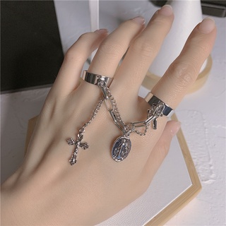 Nhẫn Inox Hình Thánh Giá Phối Dây Xích Phong Cách Hip Hop Cá Tính