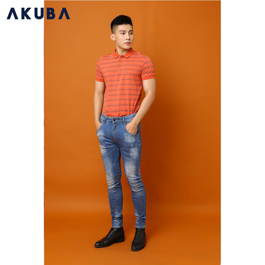 [Mã FASHIONMALLT4 giảm 15% tối đa 30K đơn 150k] Áo Thun Nam Có Cổ Polo Sọc Ngang AKUBA 029038