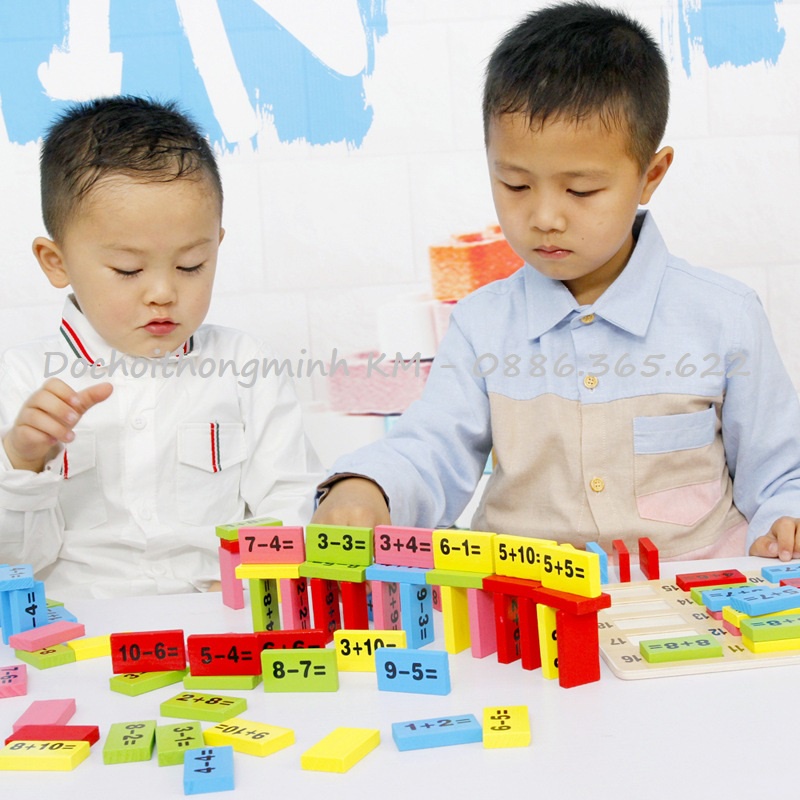 Đồ chơi Domino 110 quân bằng gỗ tặng kèm 100 que tính - Domino học toán/ xếp hình cho bé