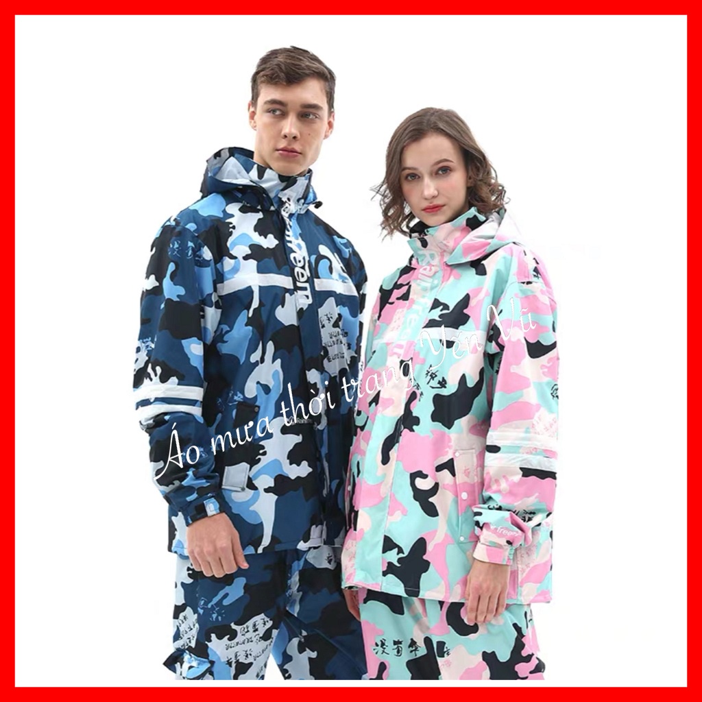 Bộ quần áo mưa thời trang cao cấp chống thấm 98% 40-120kg có phản quang, mũ liền