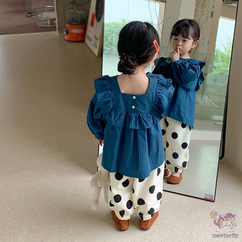 Áo Sơ Mi Cotton Cổ Vuông Dài Tay Thời Trang Hàn Quốc Dành Cho Bé Gái