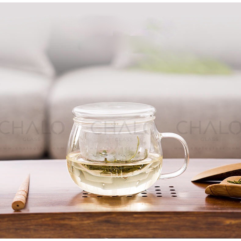 Cốc thủy tinh ủ trà dáng tròn 350ml ~ 450ml (Thủy tinh chịu nhiệt - Borosilicat) - UTT