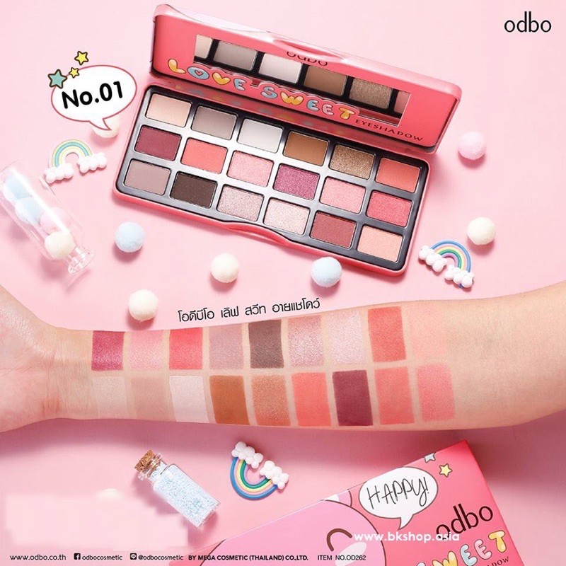 Odbo love sweet OD262 Gồm 18 Ô Màu Lì Và Ánh Nhũ