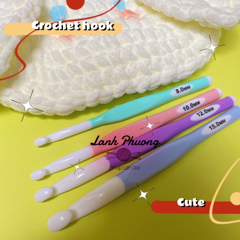 Kim Móc Candy Grand Size Đại, Dùng Móc Len Sợi Lớn, Cán Mềm Silicon Êm Tay