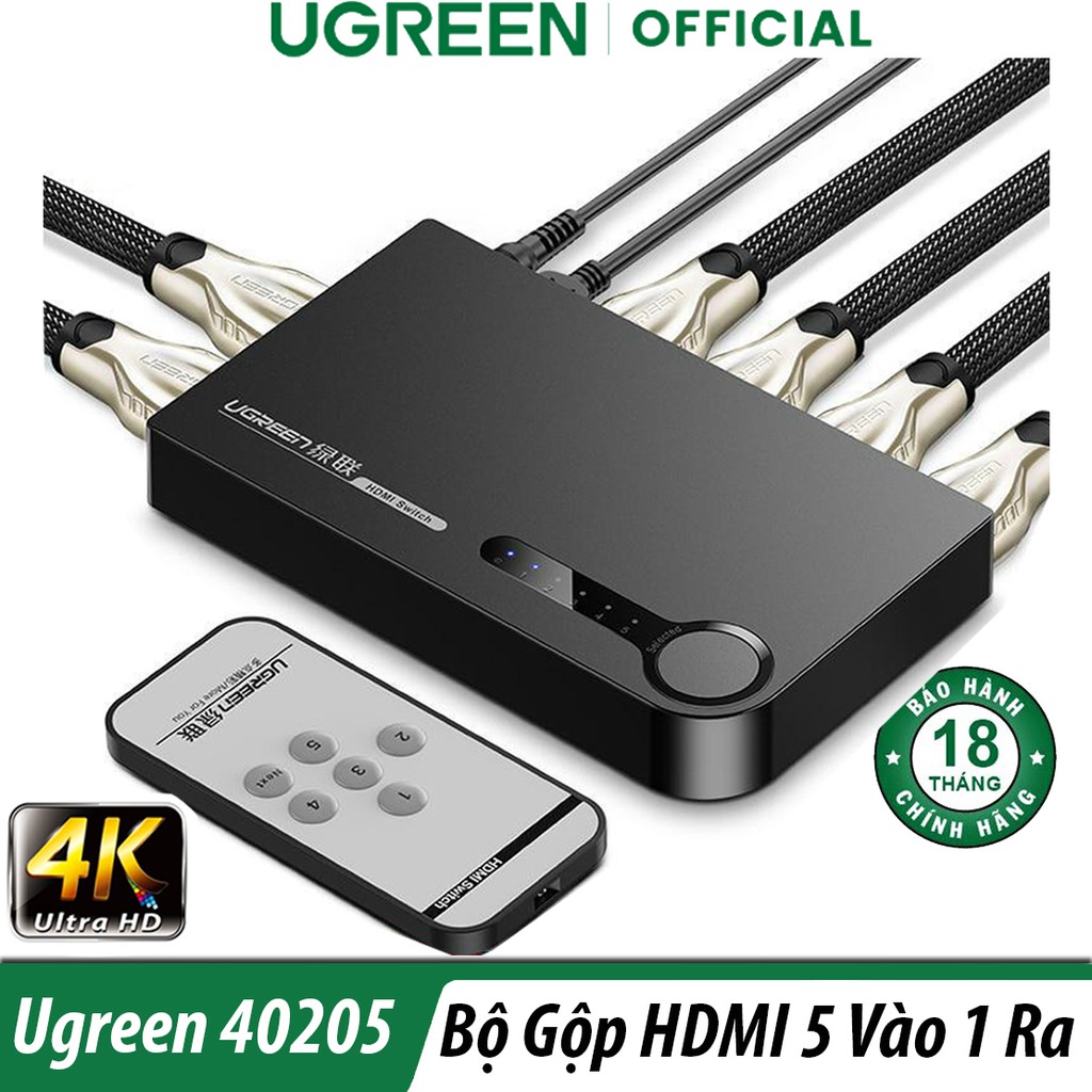 Bộ Gộp 5 Cổng HDMI Ugreen 40205 Chính Hãng