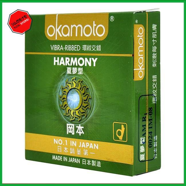 [ Tặng 1 Hộp Cam 3 cái ] Bao Cao Su Okamoto Harmony Gân Sọc Hộp 3 Cái