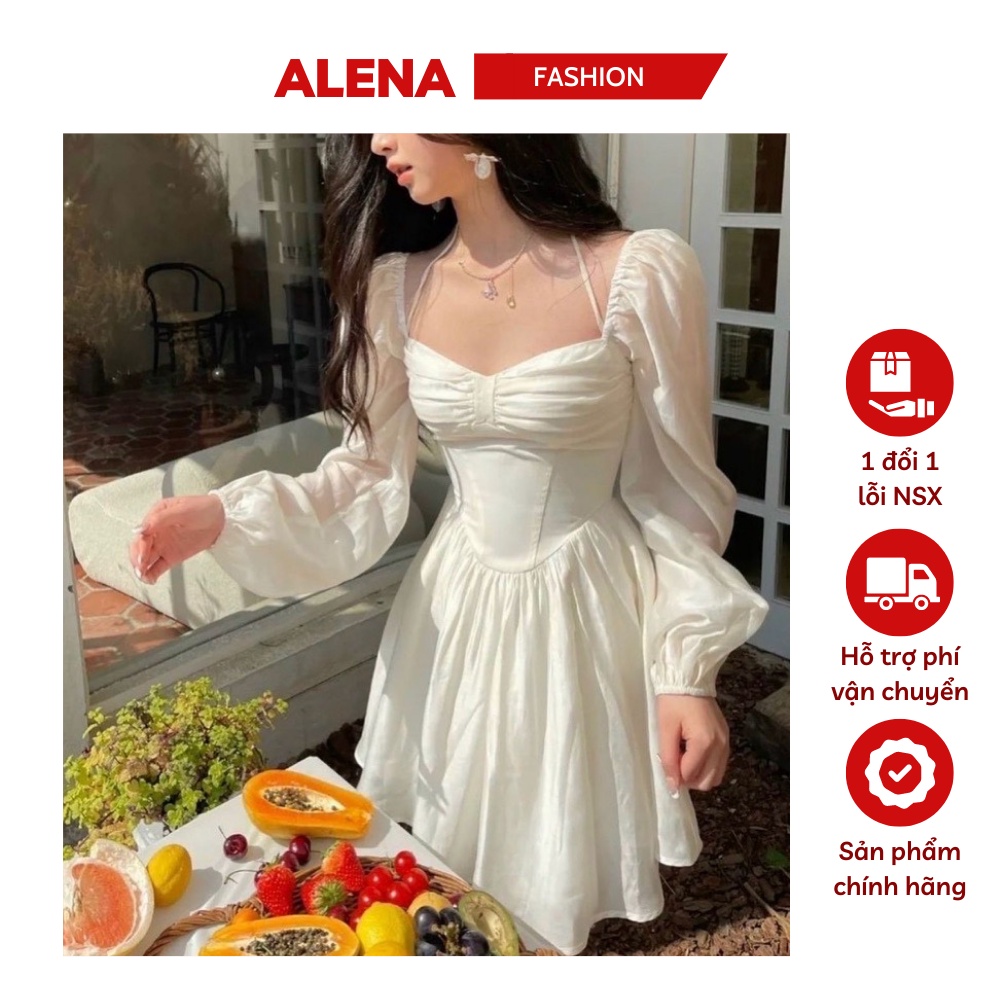váy trắng dự tiệc ALENA dáng xoè tay bồng lụa Nhật phong cách tiểu thư công chúa đi chơi đi tiệc tôn dáng sexy VT2