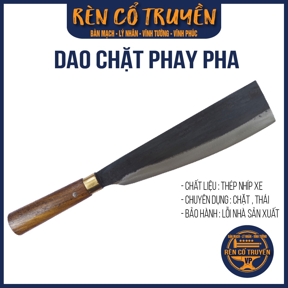 Dao Chặt thép nhíp xe ô tô - khâu Inox - cán gỗ chặt gà, chặt cá, chặt xương nhỏ, thái thịt,... rèn thủ công Lý Nhân