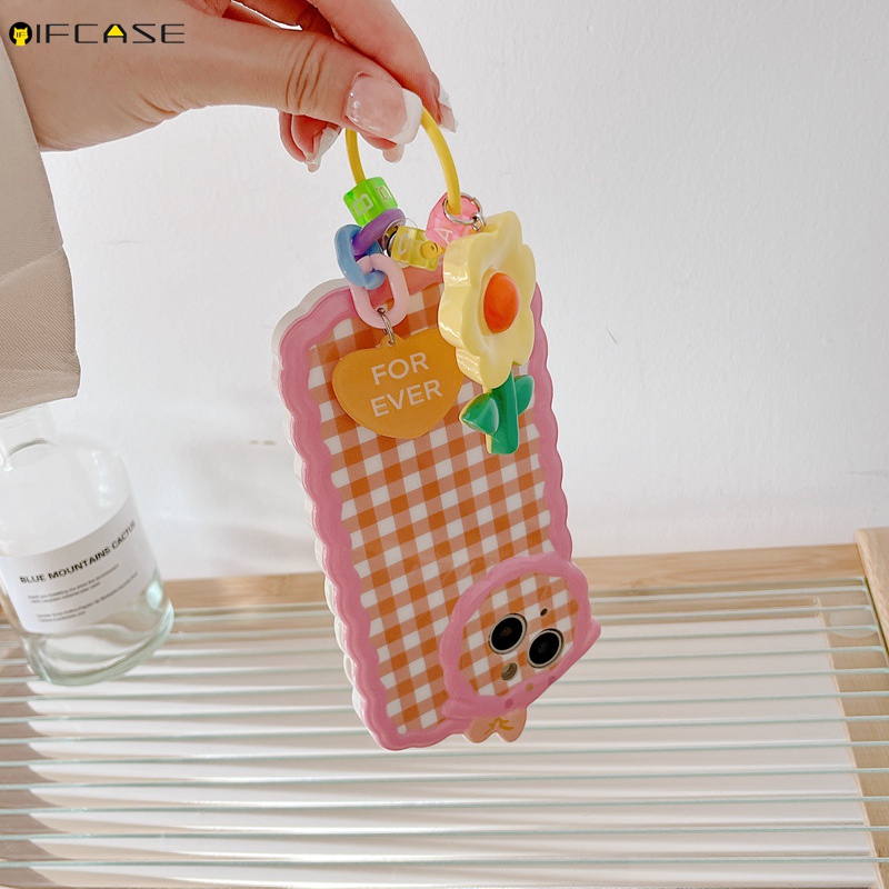 Ốp Điện Thoại Dẻo Họa Tiết Hoạt Hình Hoa / Nơ / Sọc Caro Kèm Vòng Tay & Dây Đeo Cho iPhone 13 12 11 Pro Max