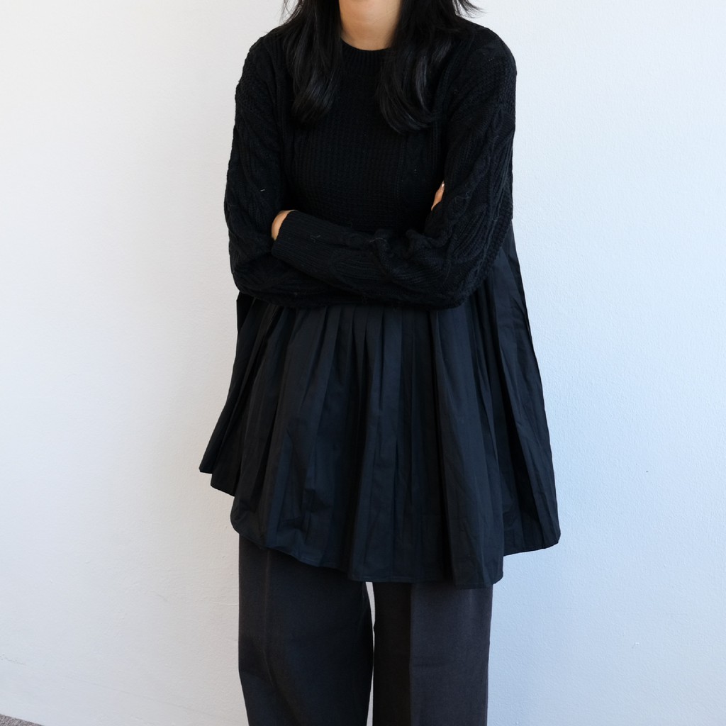 [gwilee] half knit pleated blouse - áo len phối kiểu Hàn Quốc | BigBuy360 - bigbuy360.vn