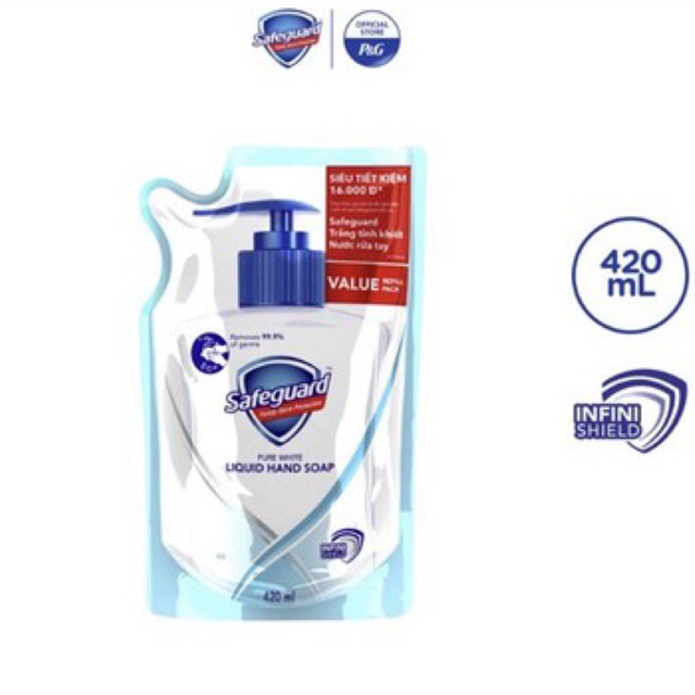 Nước rửa tay Safeguard bảo vệ khỏi vi khuẩn 420ml dạng túi