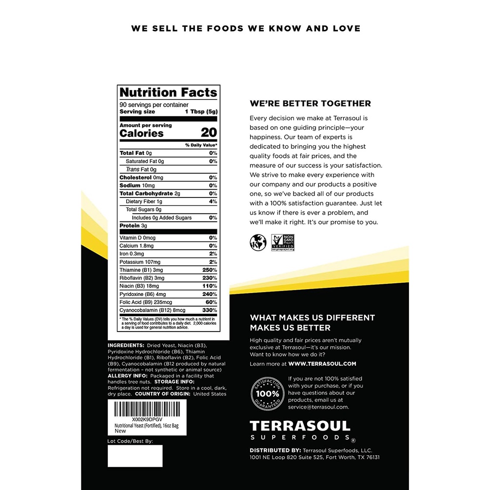 [Terrasoul Superfoods]Men dinh dưỡng (Nutritional Yeast) - 454g