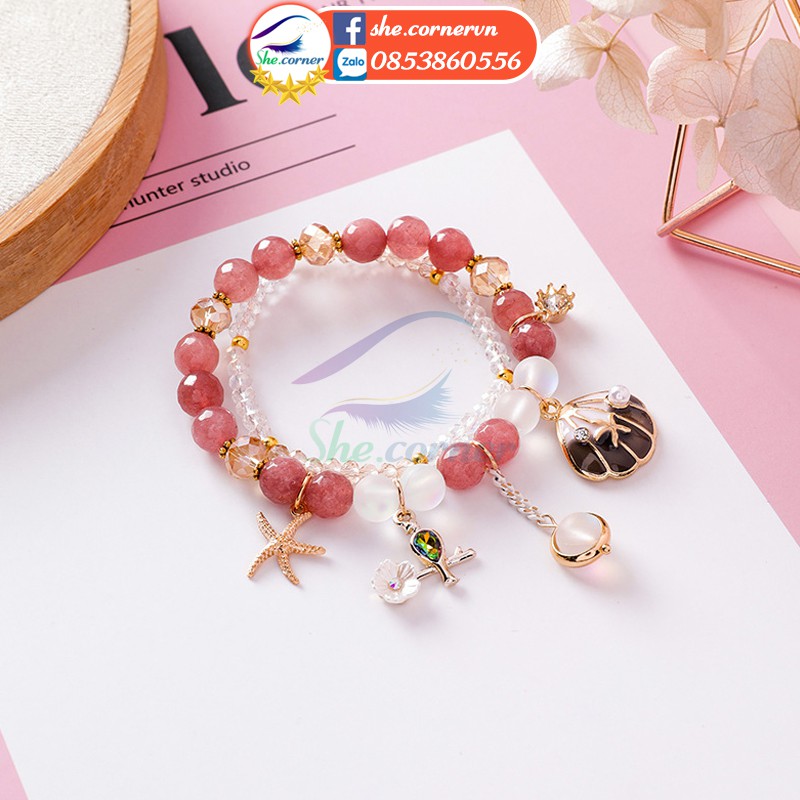 Lắc tay nữ vòng tay pha lê Hàn Quốc 10732 hình vỏ sò sao biển cao cấp độc đáo cá tính