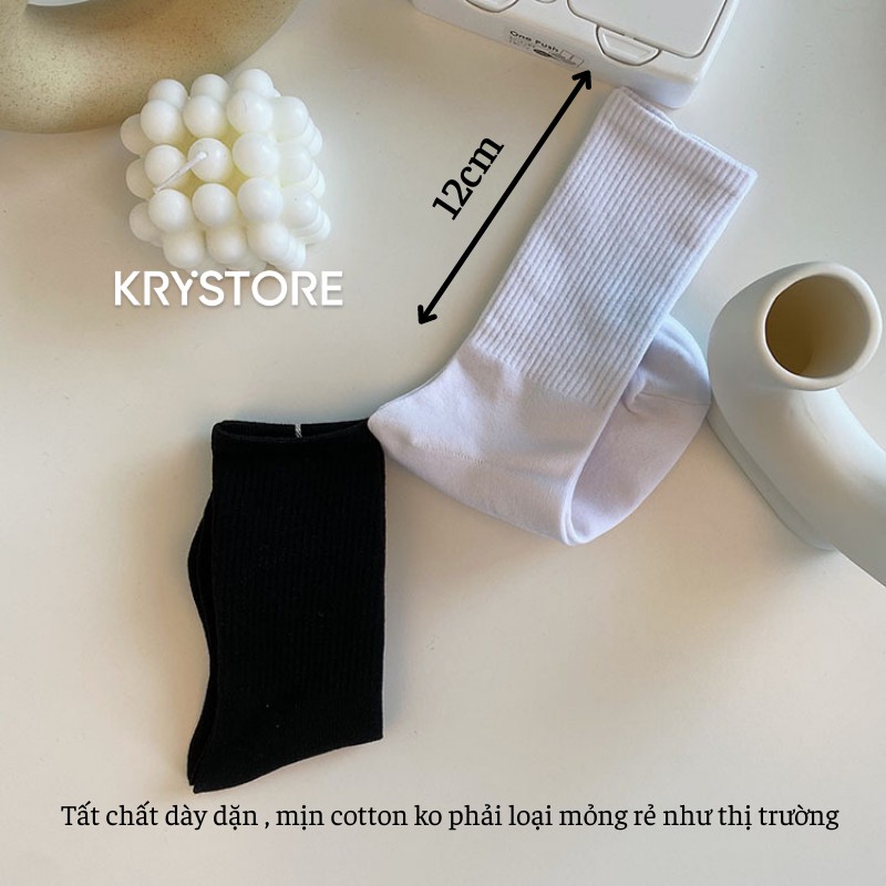 Tất vớ trơn cổ cao basic kiểu unisex thể thao chất đẹp Krystore TC25