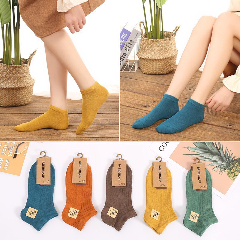 Tất len tăm cổ ngắn chất cotton mềm mịn kiểu dáng Hàn Quốc, vớ unisex