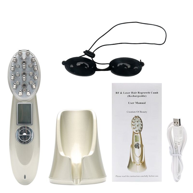 Lược Massage Kích Thích Mọc Tóc Bằng Tia Laser Hồng Ngoại RF Ánh Sáng Đỏ EMS Chống Rụng Tóc