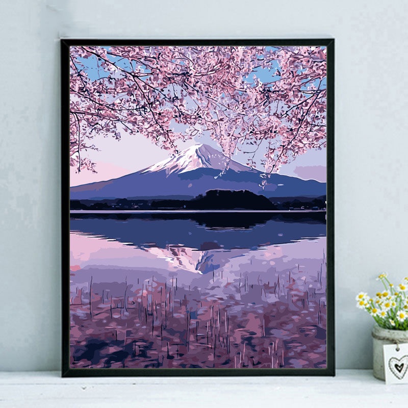 △♀❃bức tranh sơn dầu kỹ thuật số phong cảnh phòng khách hoạt hình hoa lớn vẽ  tay màu anh đào núi Phú Sĩ | Shopee Việt Nam