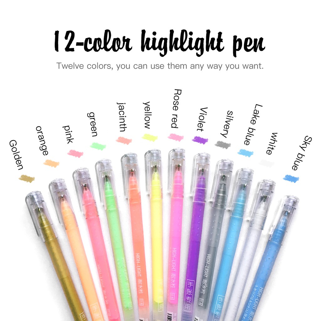 SeamiArt Bút Dạ Quang 12 Màu Ngòi 0.6mm