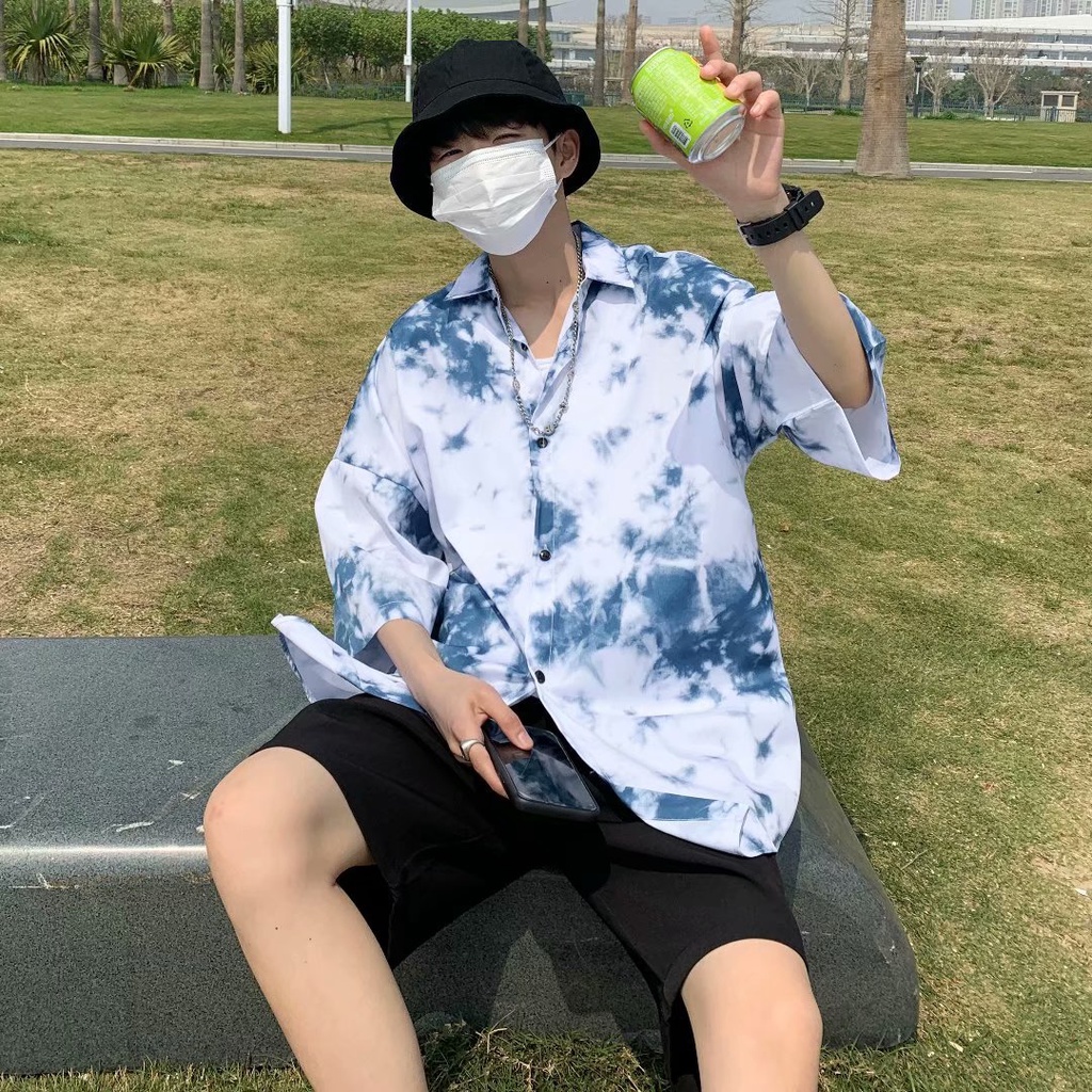 A010 Áo sơ mi loang cỡ rộng nam nữ unisex kiểu dáng Hàn Quốc, áo tay lỡ vải thô kate vảy sơn cá tính oversize Ulzzang | BigBuy360 - bigbuy360.vn