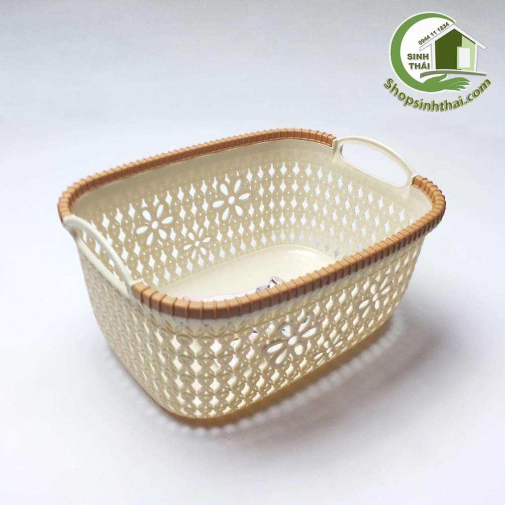 Rổ nhựa chữ nhật có quai xách 3377-2 - Giỏ hoa Việt Nhật size trung nhỏ  26x20x13cm - giao màu ngẫu nhiên