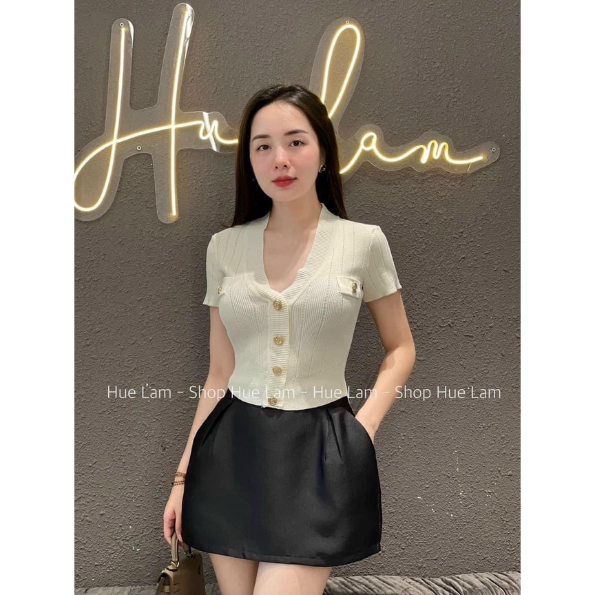 Áo len cổ v vạt bầu tôn dáng cộc tay màu