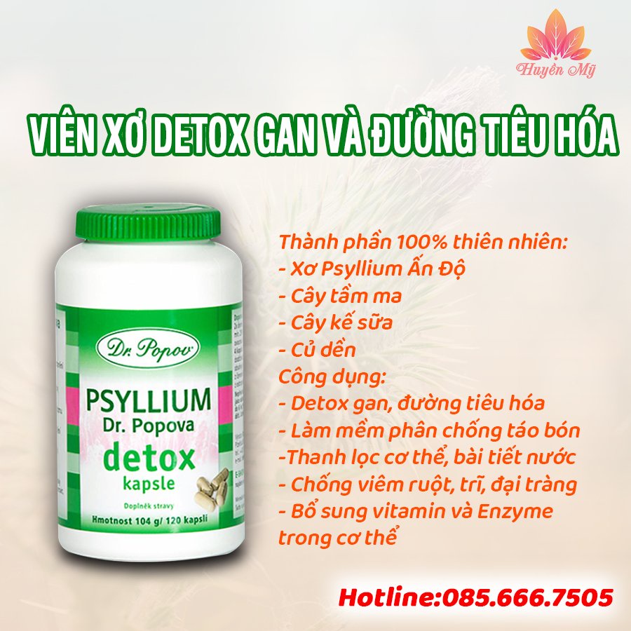 Viên Xơ Psyllium Giảm Cân, Detox Gan - Hệ Tiêu Hóa, Chống Táo Bón 120 viên